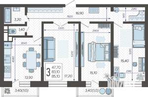3-к квартира, строящийся дом, 86м2, 1/12 этаж