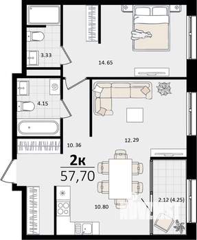 2-к квартира, вторичка, 58м2, 8/13 этаж