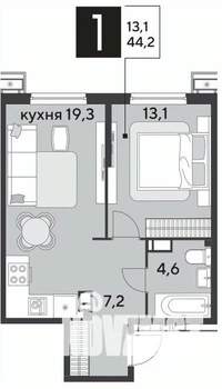 1-к квартира, строящийся дом, 44м2, 6/18 этаж