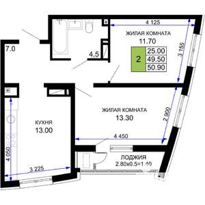 2-к квартира, вторичка, 51м2, 12/18 этаж