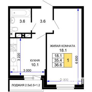 1-к квартира, строящийся дом, 37м2, 13/16 этаж