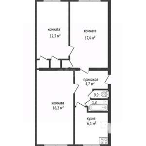 3-к квартира, вторичка, 61м2, 1/5 этаж