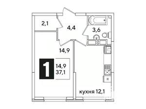 1-к квартира, вторичка, 37м2, 11/16 этаж