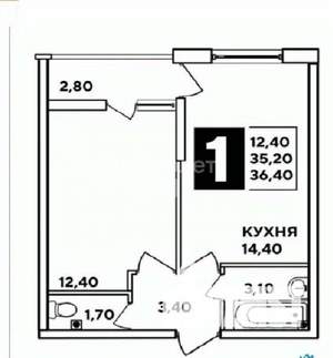 1-к квартира, вторичка, 36м2, 2/16 этаж