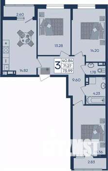 3-к квартира, вторичка, 74м2, 4/18 этаж