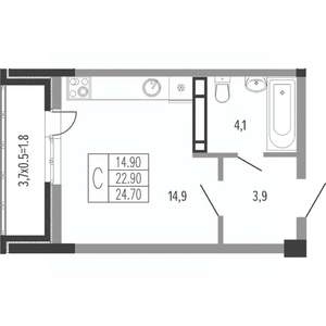 Студия квартира, вторичка, 26м2, 2/15 этаж