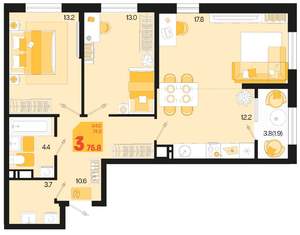 3-к квартира, вторичка, 75м2, 14/18 этаж