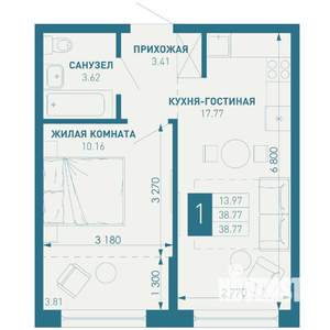 1-к квартира, вторичка, 39м2, 6/18 этаж