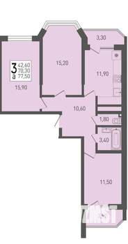 3-к квартира, строящийся дом, 78м2, 16/22 этаж