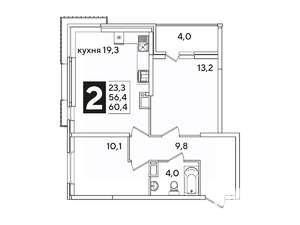 2-к квартира, вторичка, 60м2, 13/16 этаж