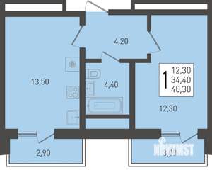 1-к квартира, строящийся дом, 40м2, 3/24 этаж
