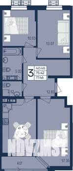 3-к квартира, вторичка, 77м2, 3/18 этаж