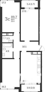 3-к квартира, вторичка, 90м2, 8/24 этаж