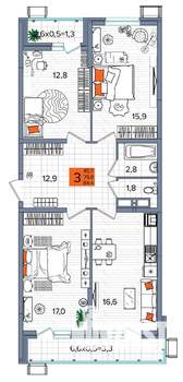 3-к квартира, сданный дом, 84м2, 13/16 этаж