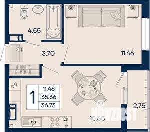1-к квартира, вторичка, 37м2, 9/18 этаж