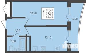 1-к квартира, строящийся дом, 46м2, 23/24 этаж