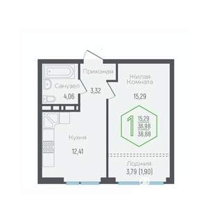 1-к квартира, вторичка, 38м2, 14/24 этаж