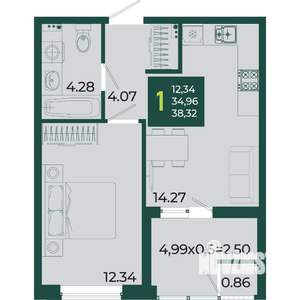 1-к квартира, вторичка, 38м2, 2/18 этаж