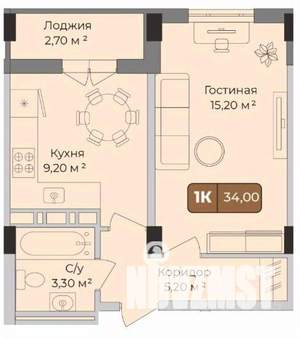 1-к квартира, вторичка, 34м2, 9/9 этаж