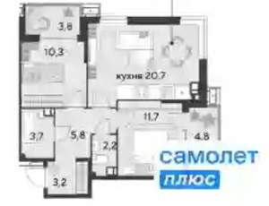 2-к квартира, вторичка, 66м2, 7/9 этаж