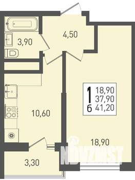 1-к квартира, строящийся дом, 41м2, 10/22 этаж