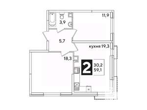 2-к квартира, вторичка, 59м2, 3/16 этаж