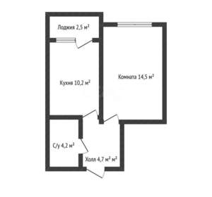 1-к квартира, вторичка, 34м2, 1/16 этаж