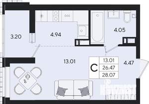 Студия квартира, вторичка, 28м2, 4/9 этаж