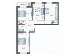 3-к квартира, вторичка, 74м2, 11/19 этаж