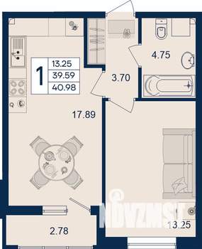 1-к квартира, вторичка, 41м2, 2/18 этаж