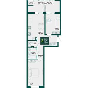 2-к квартира, вторичка, 59м2, 7/18 этаж