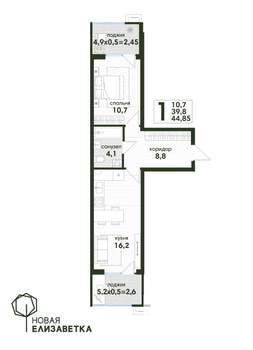 1-к квартира, вторичка, 45м2, 1/4 этаж