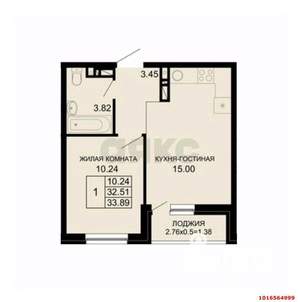 1-к квартира, вторичка, 33м2, 9/9 этаж