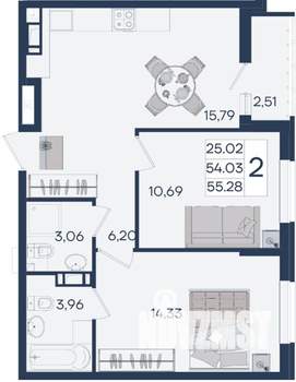 2-к квартира, вторичка, 55м2, 12/18 этаж