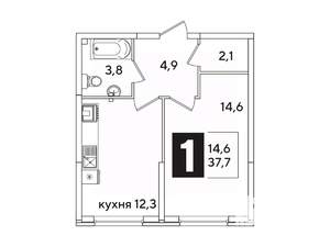 1-к квартира, вторичка, 38м2, 2/16 этаж