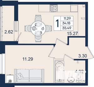 1-к квартира, вторичка, 35м2, 2/18 этаж