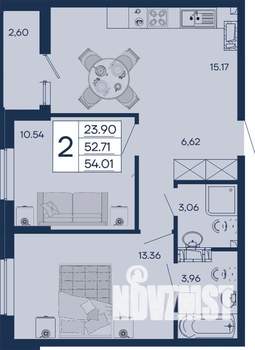 2-к квартира, строящийся дом, 54м2, 4/18 этаж