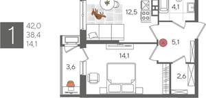 1-к квартира, вторичка, 42м2, 8/24 этаж