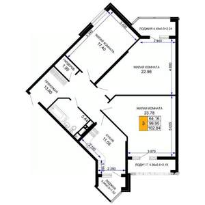 3-к квартира, вторичка, 103м2, 2/12 этаж