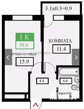 1-к квартира, вторичка, 36м2, 13/24 этаж