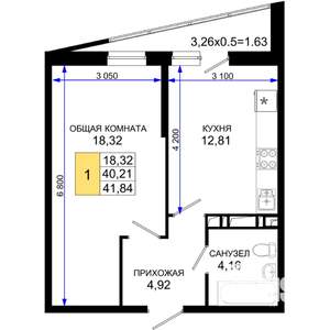 1-к квартира, строящийся дом, 42м2, 18/19 этаж