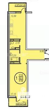 1-к квартира, вторичка, 52м2, 16/19 этаж
