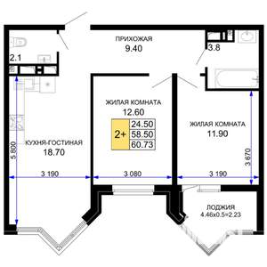 2-к квартира, вторичка, 61м2, 3/12 этаж