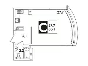 Студия квартира, вторичка, 35м2, 15/16 этаж