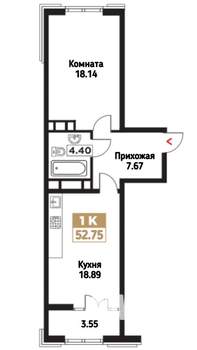 1-к квартира, вторичка, 53м2, 10/22 этаж