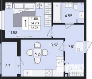 1-к квартира, вторичка, 37м2, 2/8 этаж