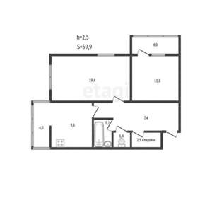 2-к квартира, вторичка, 60м2, 15/16 этаж