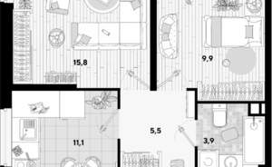 2-к квартира, вторичка, 49м2, 9/16 этаж