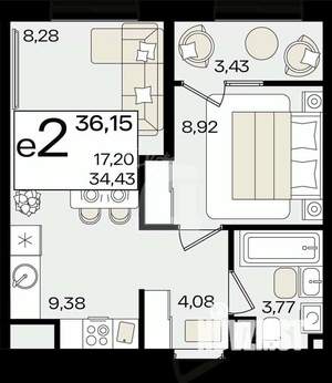 2-к квартира, вторичка, 36м2, 2/18 этаж