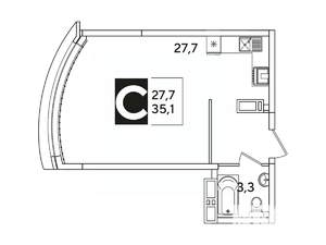 Студия квартира, вторичка, 35м2, 13/16 этаж